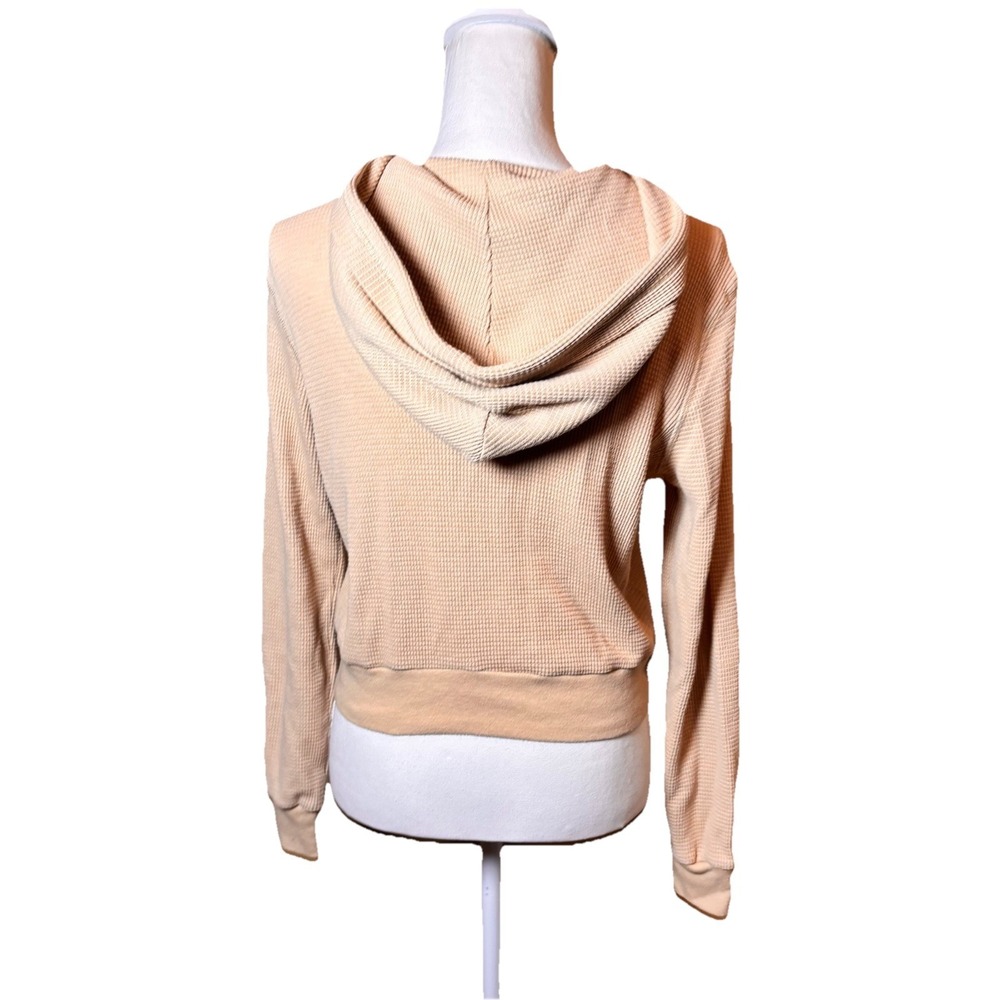 Aritzia TNA Waffle‎ Knit Zip Hoodie Cream Beige Womens Small Hooded Jacket - Picture 2 of 5